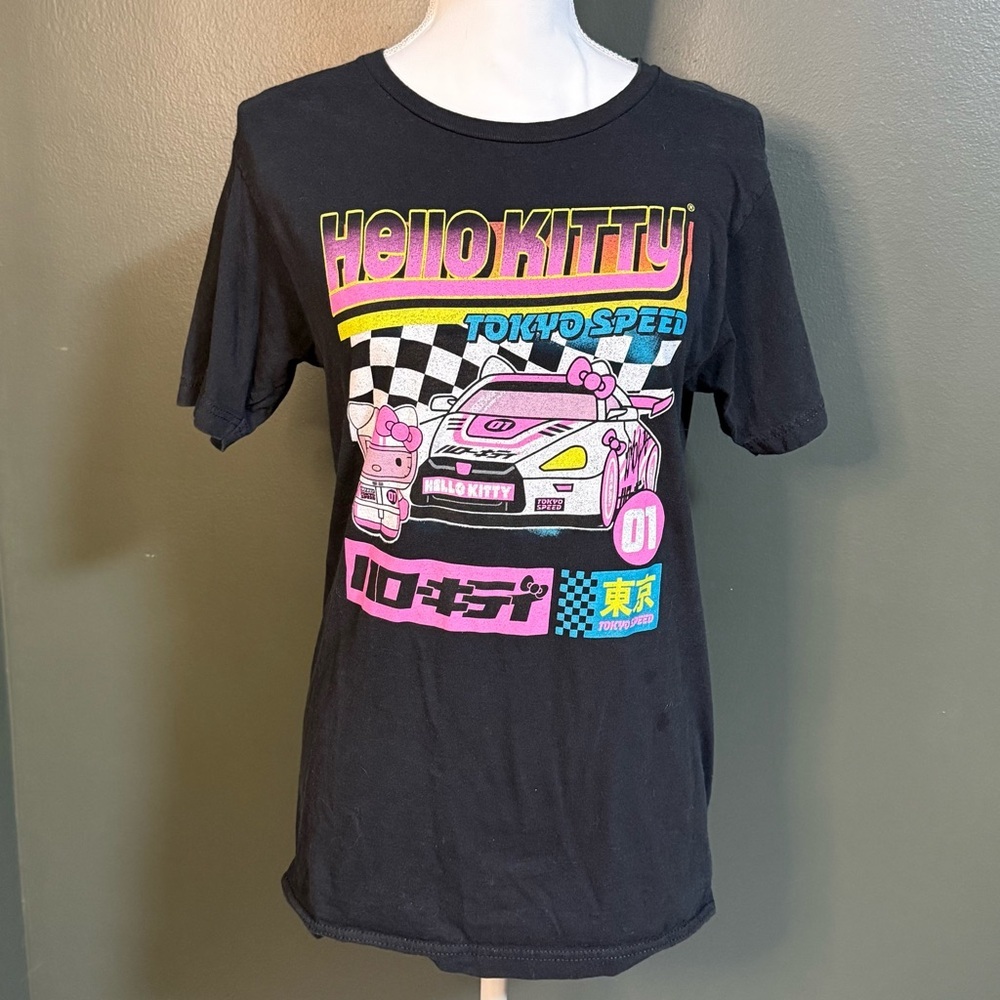Hello Kitty Tokyo Speed Unisex Tee - Black and Pink size Small